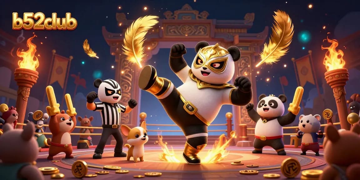 B52club showcases action-packed gaming with playful 3D characters in a vibrant casino scene.
