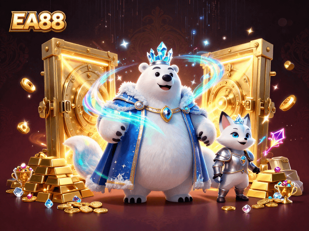 EA88 players winning big with treasure and animated casino elements in a dynamic scene