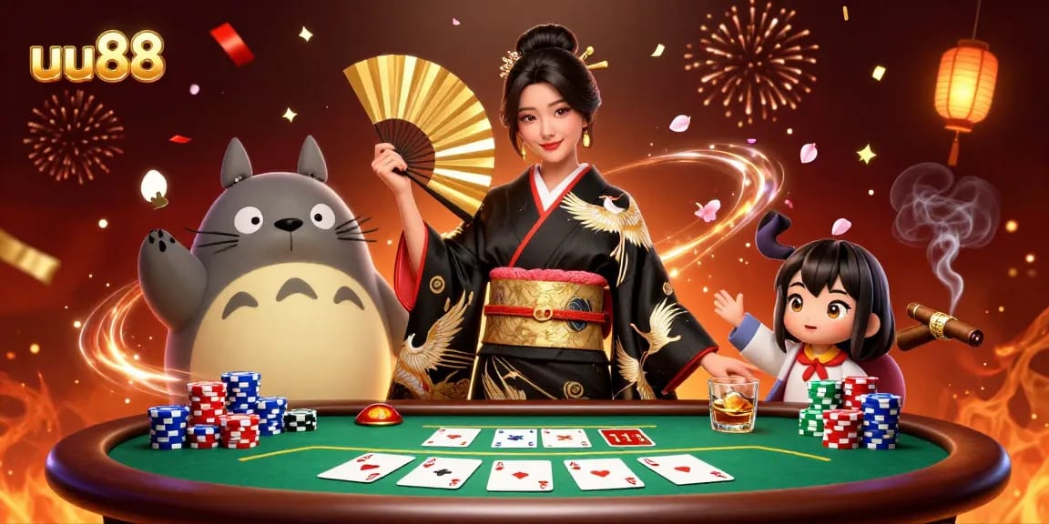 Experience thrilling poker moments with uu88's vibrant casino scene featuring dynamic characters and rich game elements.