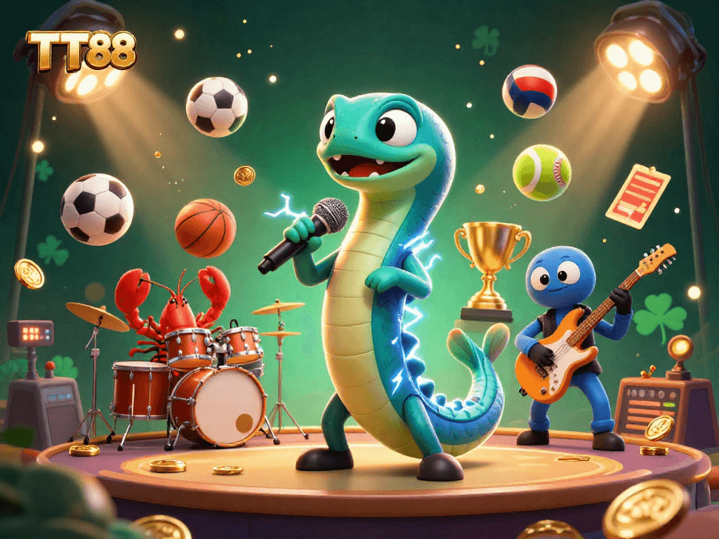 Experience thrilling entertainment with TT88 at the underwater casino featuring an electric eel DJ and friends.