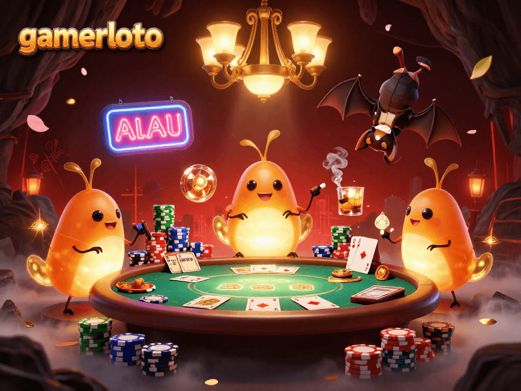 Experience vibrant gambling moments with gamerloto in a lively cave casino illustration.