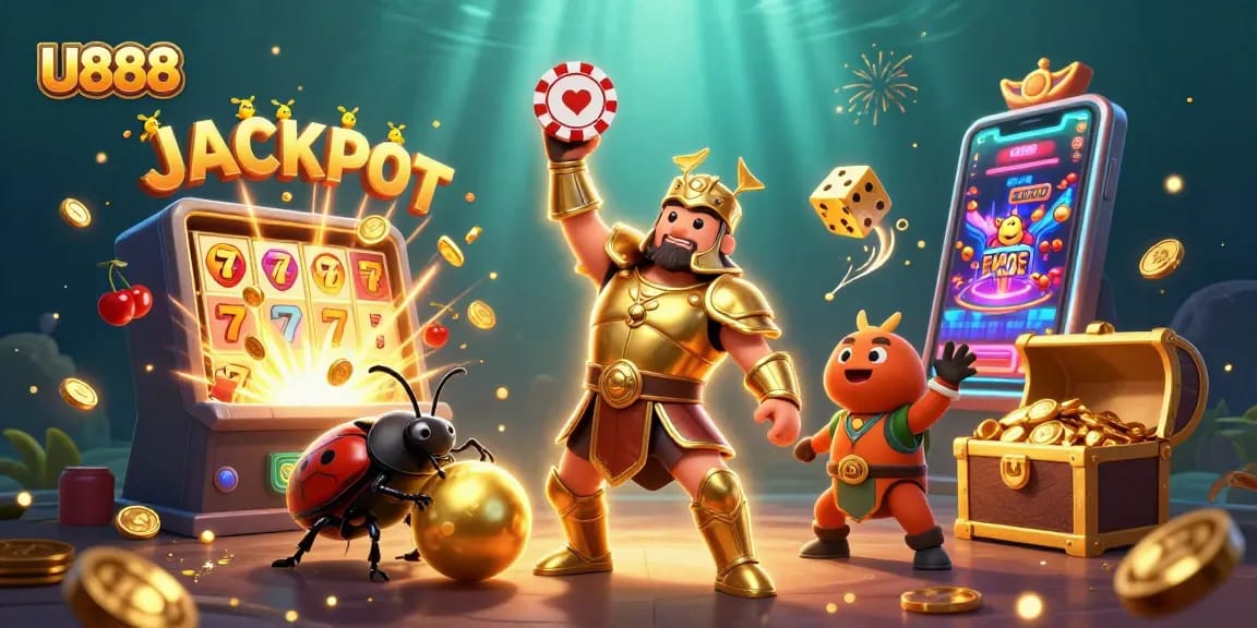 Play exciting casino games at U888, featuring lively characters and thrilling jackpot elements.