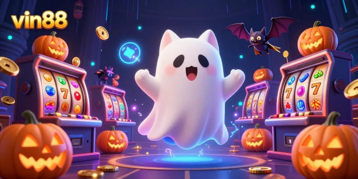 Celebrate gaming fun at vin88 with a mystical cat and bat in a casino setting.