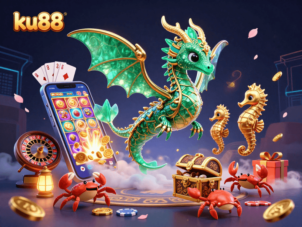 Experience excitement with ku88 as the sea dragon and treasure chest create a vibrant casino scene.