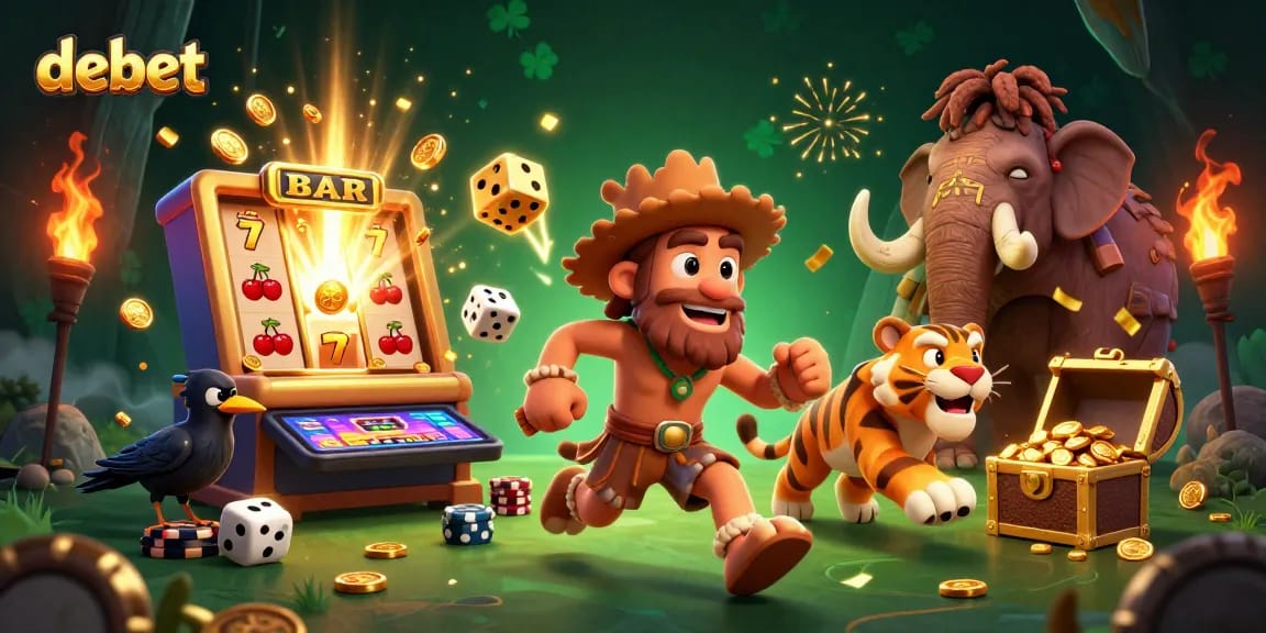 Spin the reels and win big at debet's prehistoric casino with vibrant slot machines and ancient characters.
