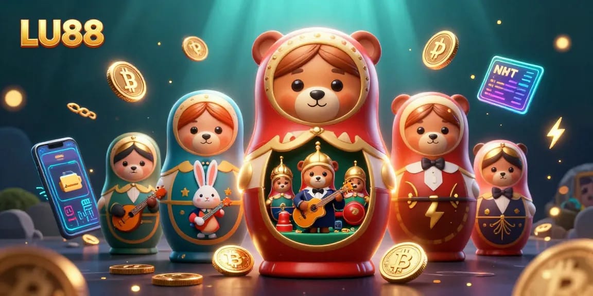 Experience dynamic casino action with LU88, featuring 3D cartoon characters and crypto elements.