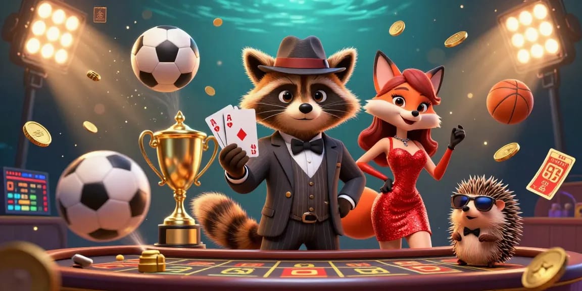 Engage with Nhà cái S8 in this lively casino illustration featuring dynamic sports elements and charming characters.