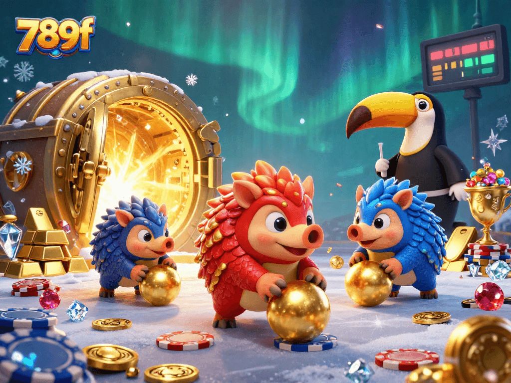Engage in thrilling gaming with 789f as pangolins roll through golden jackpots and poker chips.