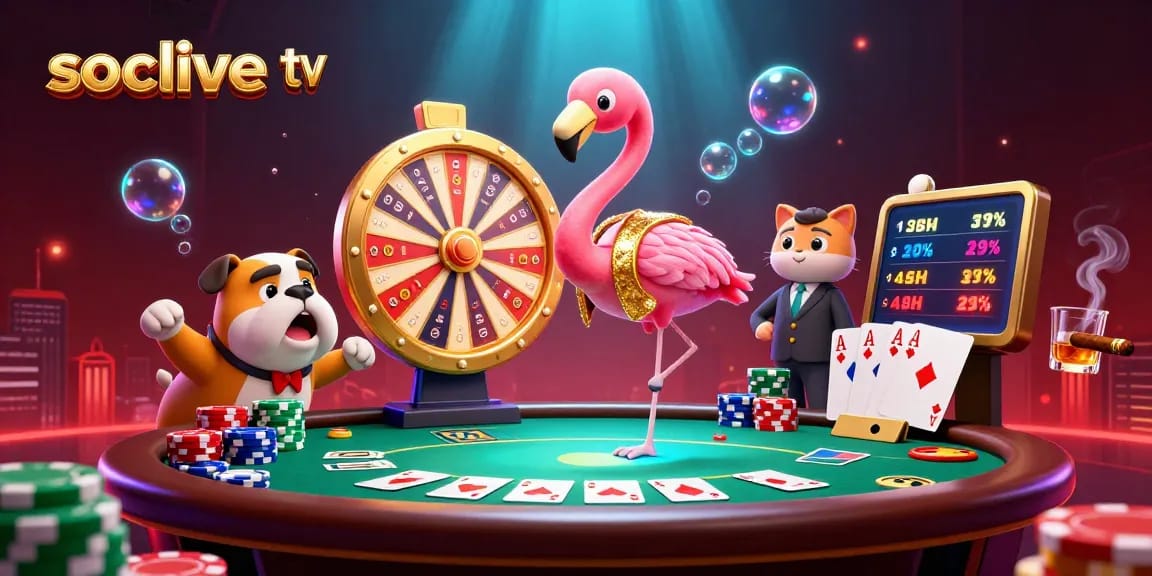 Spin the prize wheel with Socolive TV showcased amidst vibrant gaming elements and characters.
