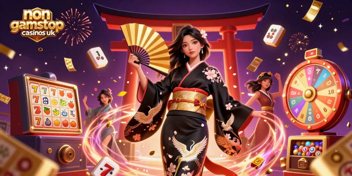 Experience excitement at non gamstop casinos uk with vibrant slot reels, games, and celebratory elements.