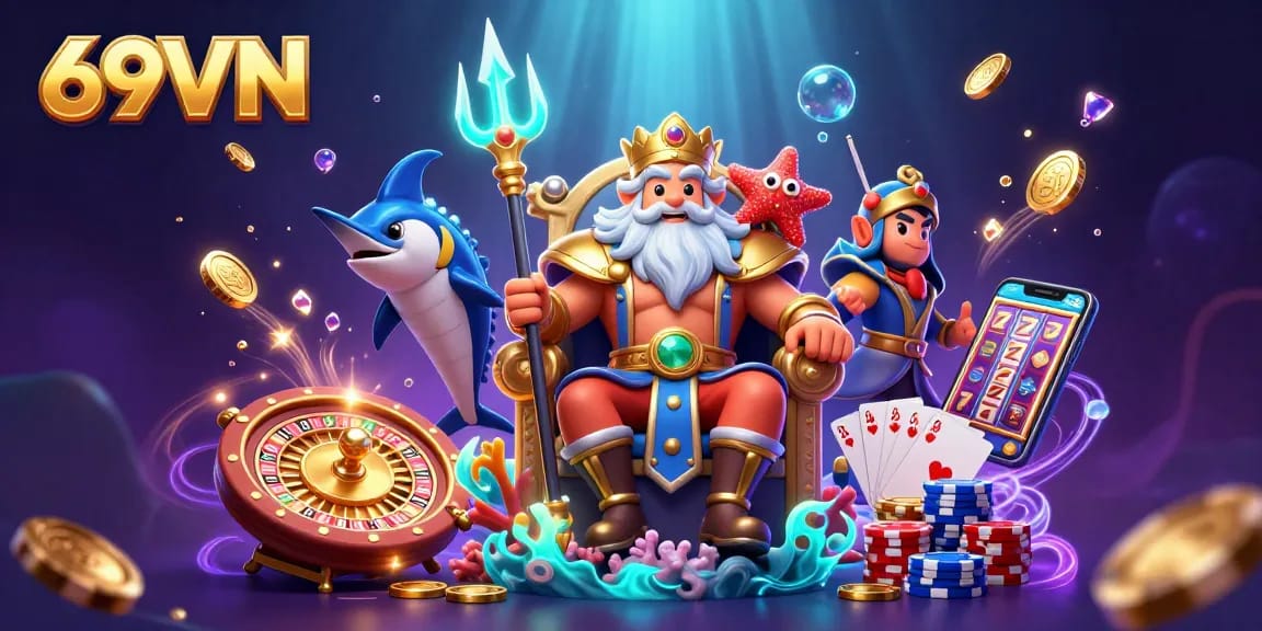 Experience thrilling gaming at 69VN with vibrant casino scenes and dynamic rewards.