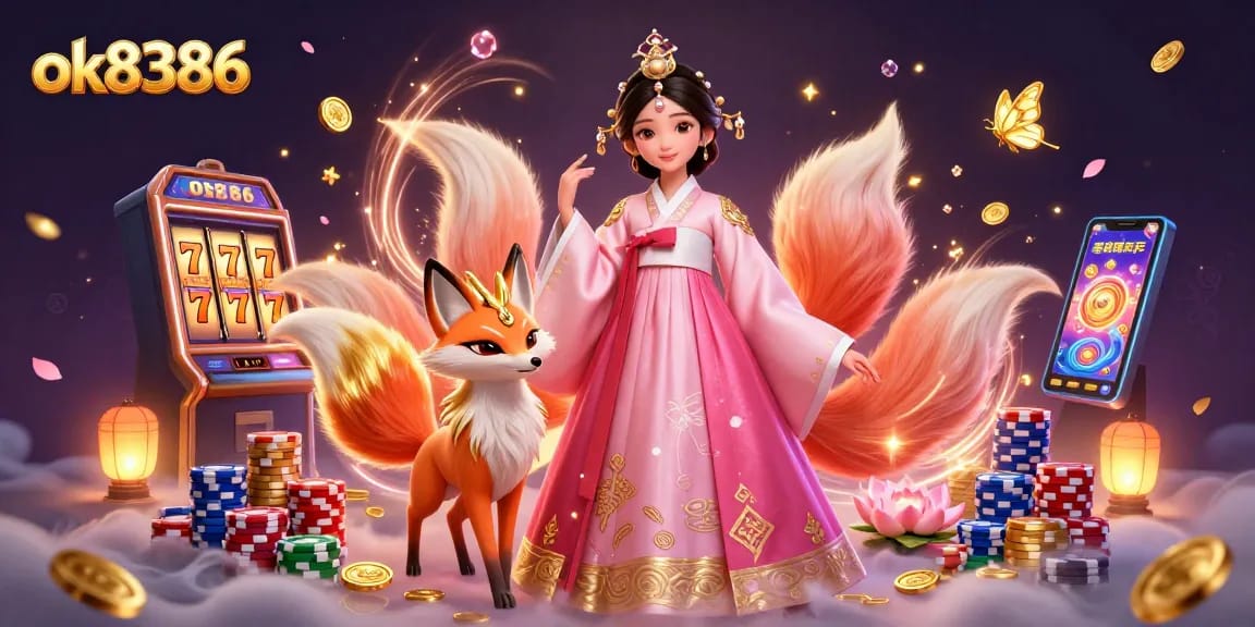 Spin the reels at ok8386 with an Asian-themed slot game illustration featuring luck and elegance.