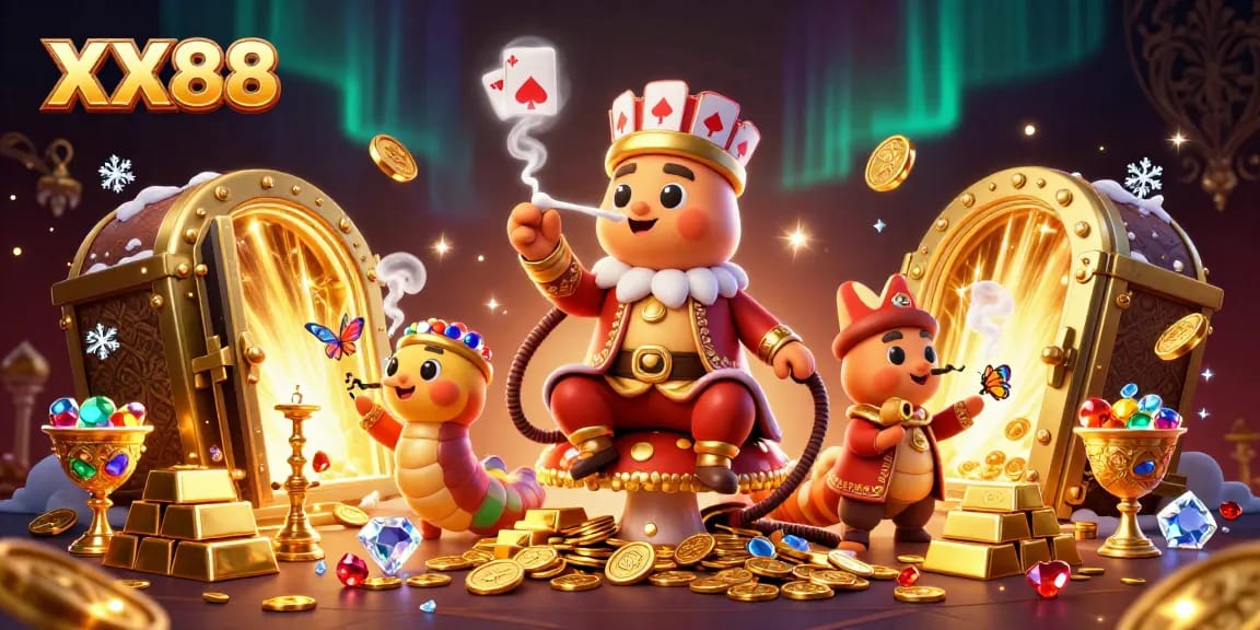 Betting action at XX88 casino featuring vibrant characters and treasure elements.