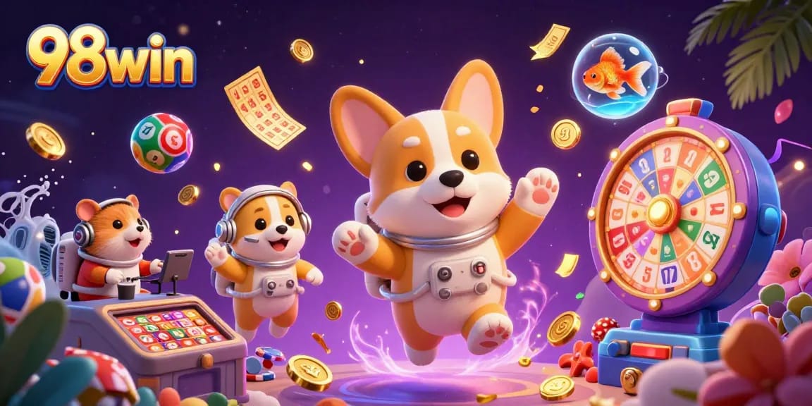 Navigate exciting games at 98win with vibrant lottery elements and dynamic casino visuals.