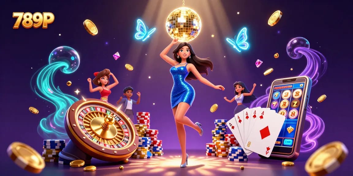 Experience the excitement of 789P with a dynamic casino scene showcasing dazzling games and rewards.