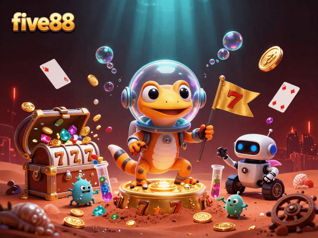 Experience excitement with five88 as the Martian gecko uncovers a hidden casino treasure on red Mars!
