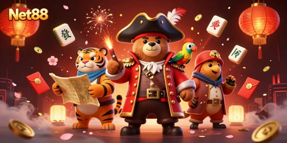 Experience exciting gaming adventures with Net88's vibrant 3D casino scene featuring lively characters and dynamic elements.