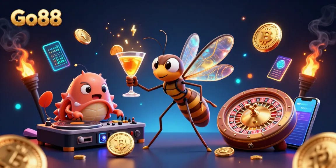 Experience the excitement with Go88 in this dynamic casino illustration showcasing games and opportunities.