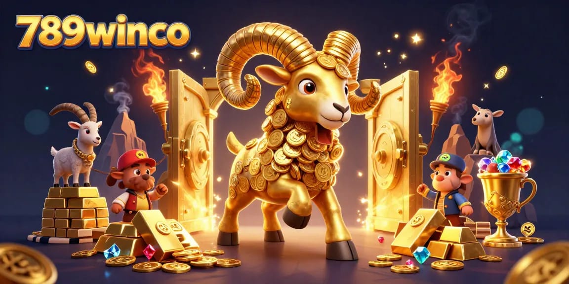 Experience thrilling winnings at 789winco with an energetic golden ram charging through treasures.