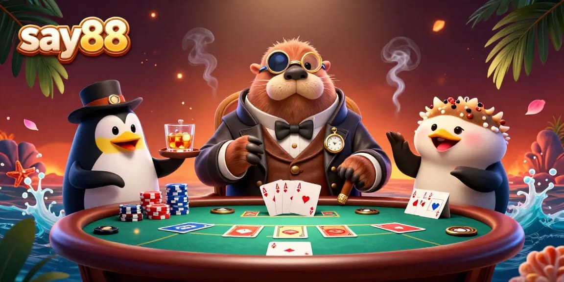 Experience thrilling gameplay at say88, with a lively underwater poker scene featuring characters and rich game elements.