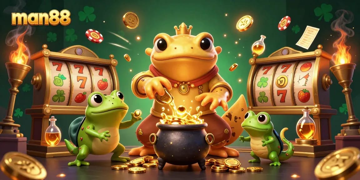Experience thrilling gameplay with man88 as golden coins fly amidst a vibrant casino scene.
