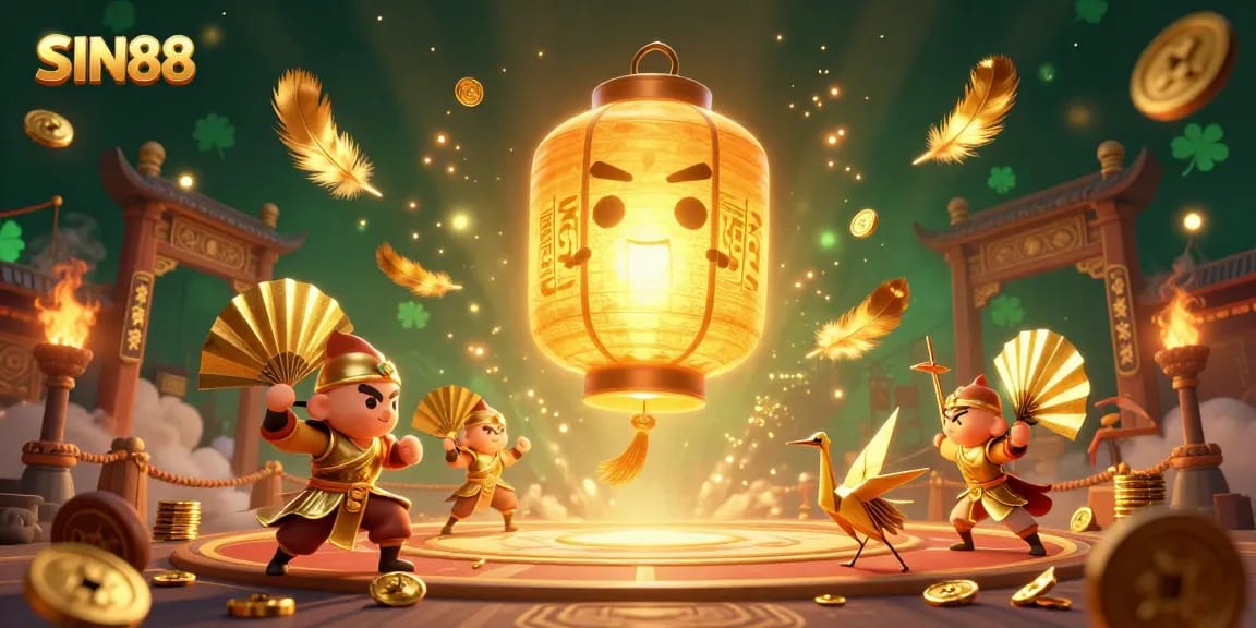 SIN88 boosts winning potential with a vibrant night market casino illustration packed with golden lanterns and lucky symbols.