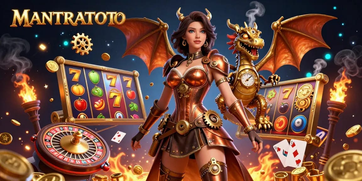 Engage with MANTRATOTO's thrilling live casino experience featuring a dynamic scene filled with vibrant slots and a lively atmosphere.