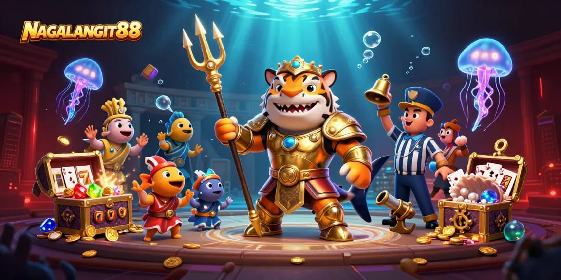 NAGALANGIT88 engages players with dynamic casino elements in a vibrant underwater scene.