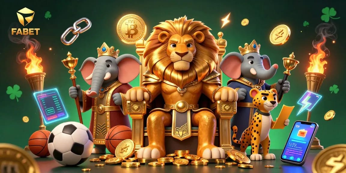 Engage with FABET for sports betting and crypto excitement in a vibrant 3D illustration.