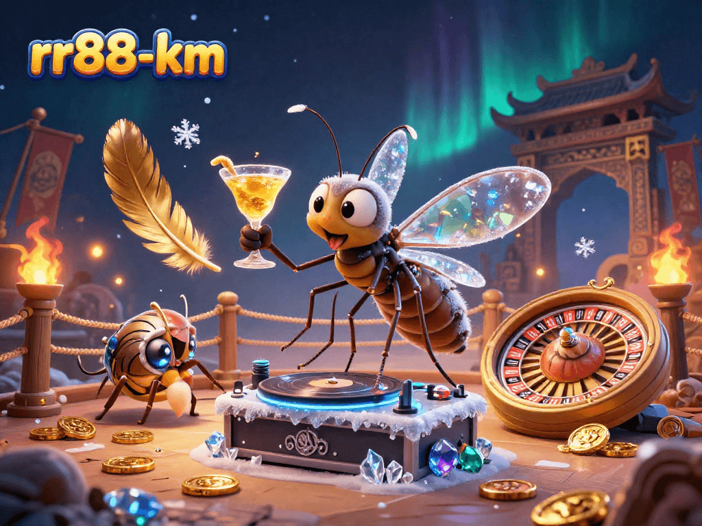 Engage with rr88-km's vibrant casino theme featuring a frozen-in-amber mosquito and trilobite DJ.