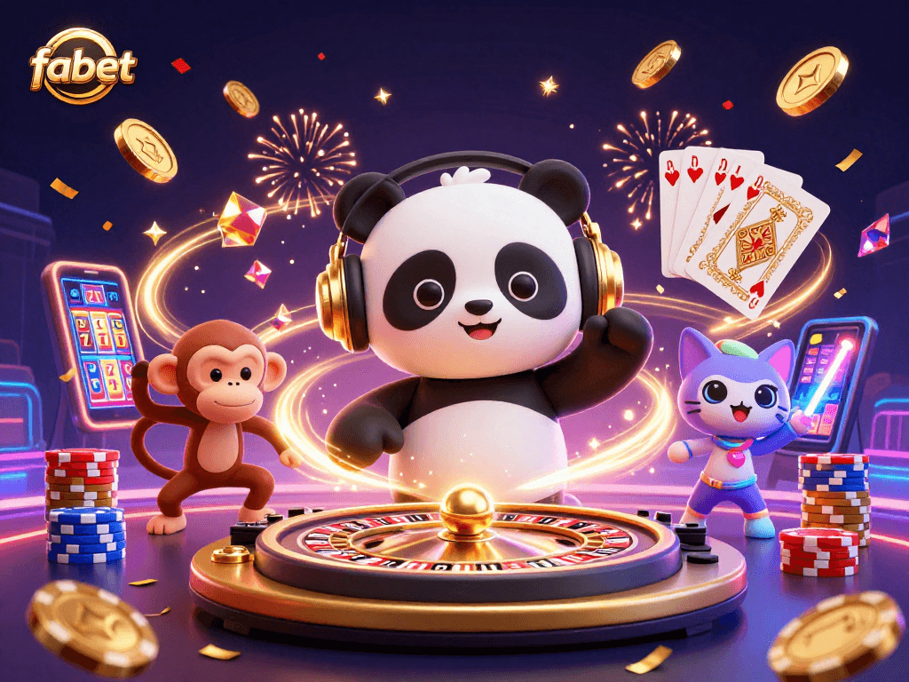 Engage with fabet casino fun featuring DJ panda, breakdancing monkey, and glowing kitten!