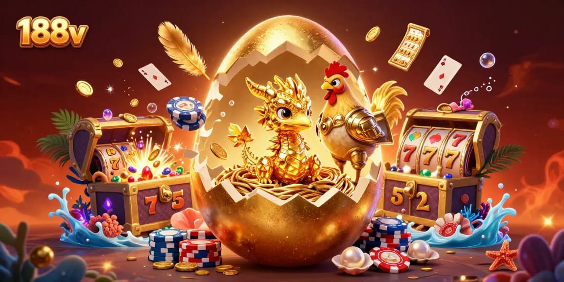 Experience thrilling jackpots at 188v casino while enjoying stunning visuals with a golden dragon and poker chips.