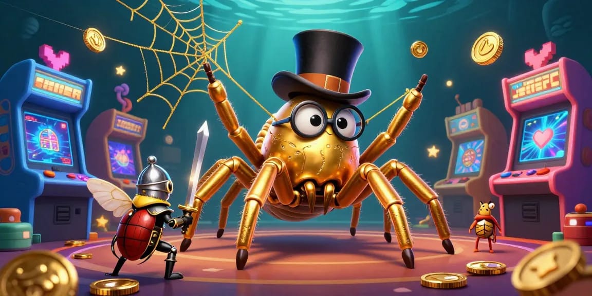 Experience GG88's vibrant casino adventure with a golden tarantula weaving luck and a beetle knight ready to play.