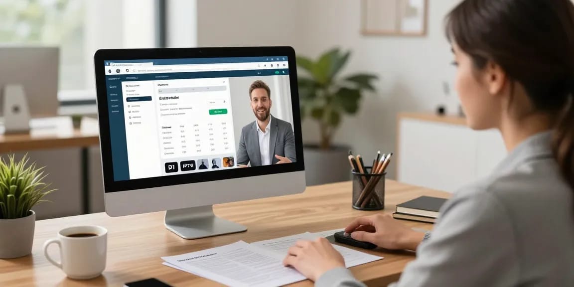 The British IPTV Reseller providing support in a professional office for local services.
