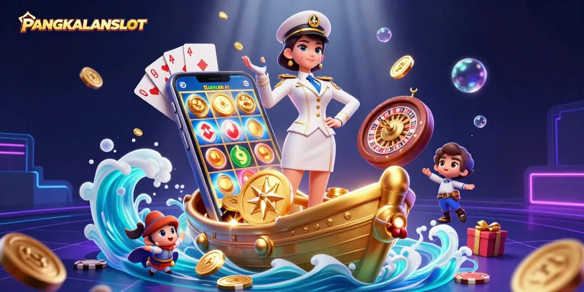 PANGKALANSLOT showcases a dynamic scene of casino elements and virtual gaming experiences.