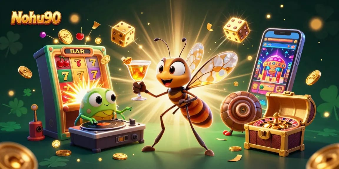 Nohu90 brings excitement alive as an animated casino scene with rare 3D characters and vibrant action.
