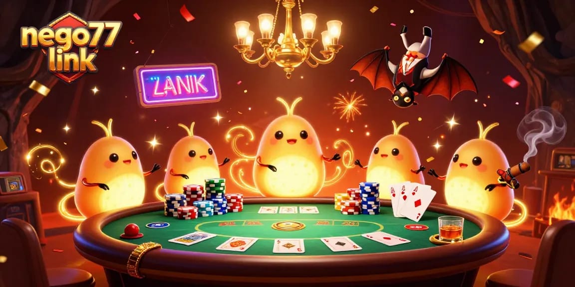 Engage with the exciting nego77 link bat dealer in a glowing casino scene featuring poker games.