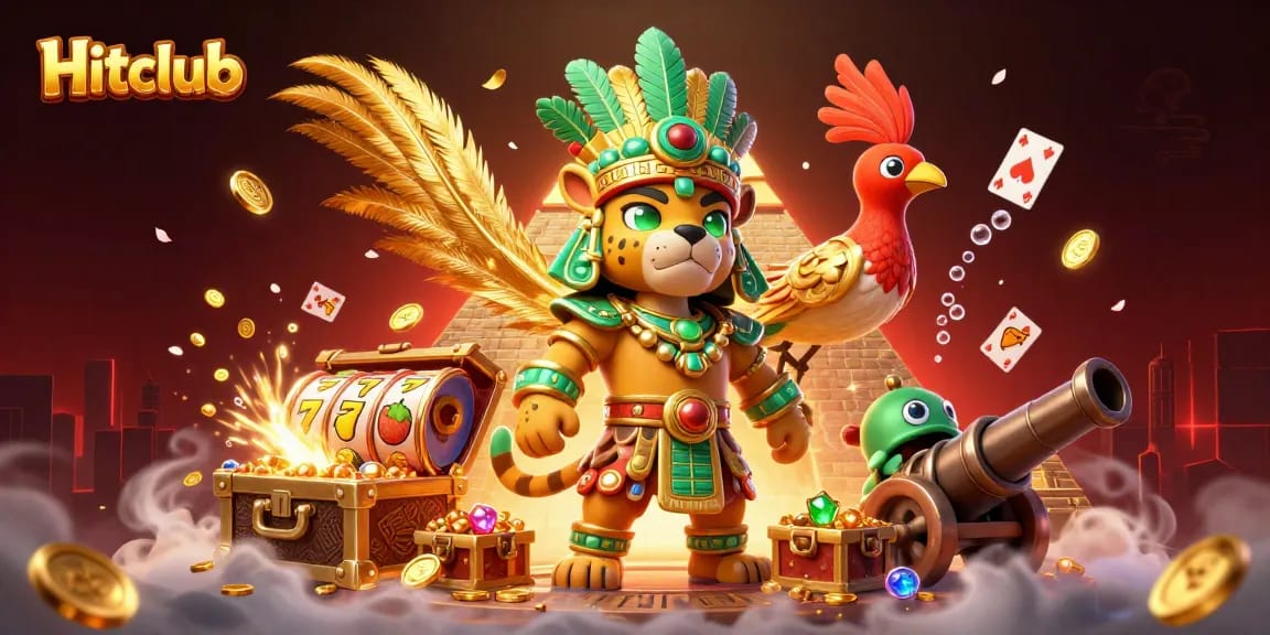 Hitclub showcases thrilling jackpot actions with luxurious Mayan design and rich casino elements.