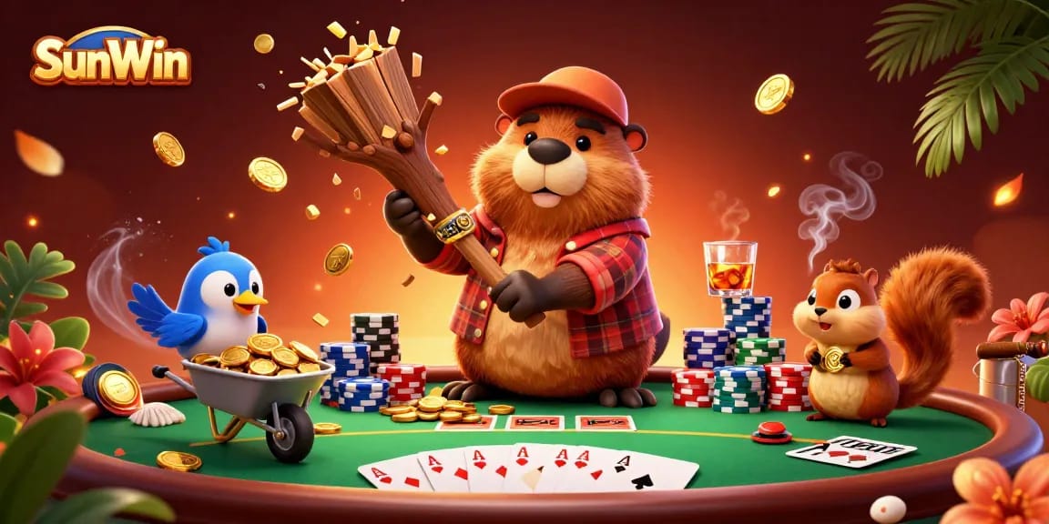 SunWin offers players an exciting casino experience with vibrant coins raining down and poker elements.