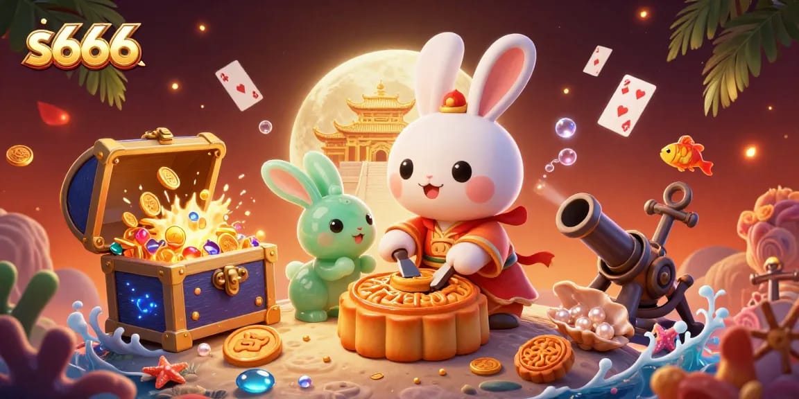 Engage in thrilling gaming at s666 with a vibrant 3D scene showcasing the enchanting moon rabbit backdrop.