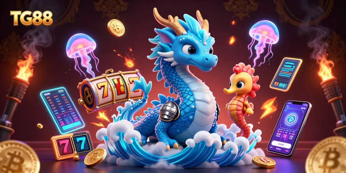 Spin jackpot reels at TG88 with vibrant undersea characters and crypto coins.