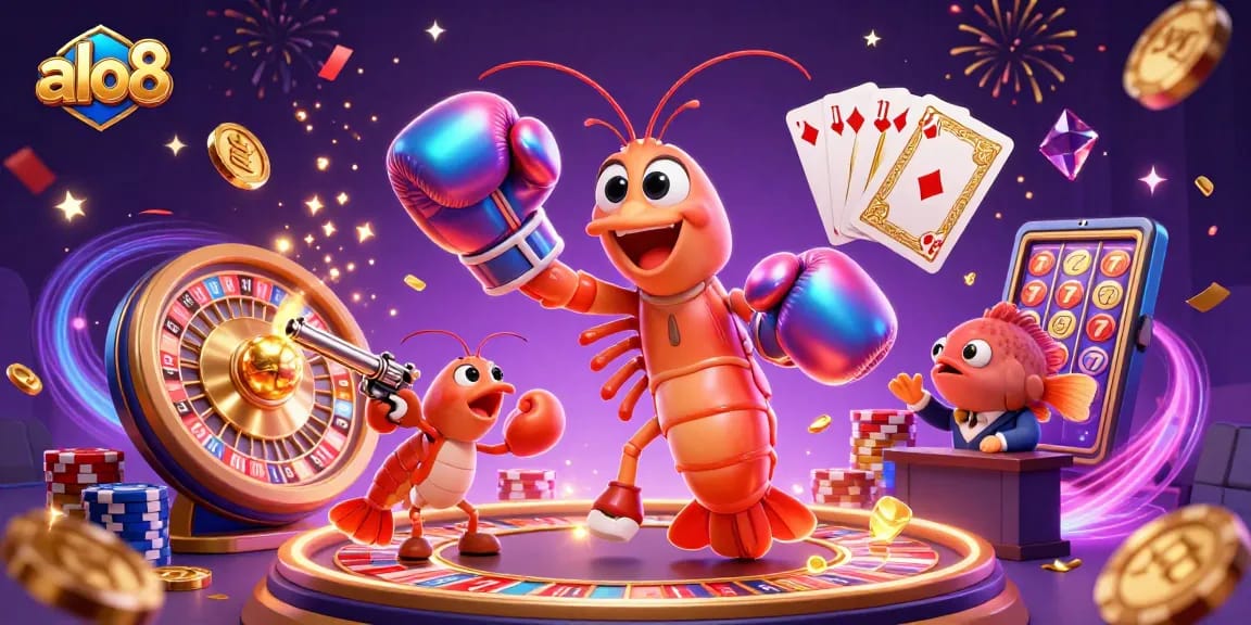 Engage in winning strategies at alo8 with a vibrant casino experience featuring animated characters.
