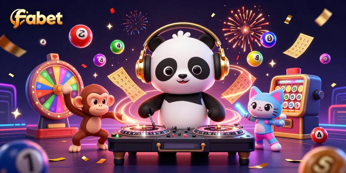 Engage in thrilling fun with fabet illustrated by a DJ panda, a breakdancing monkey, and a rave kitten.