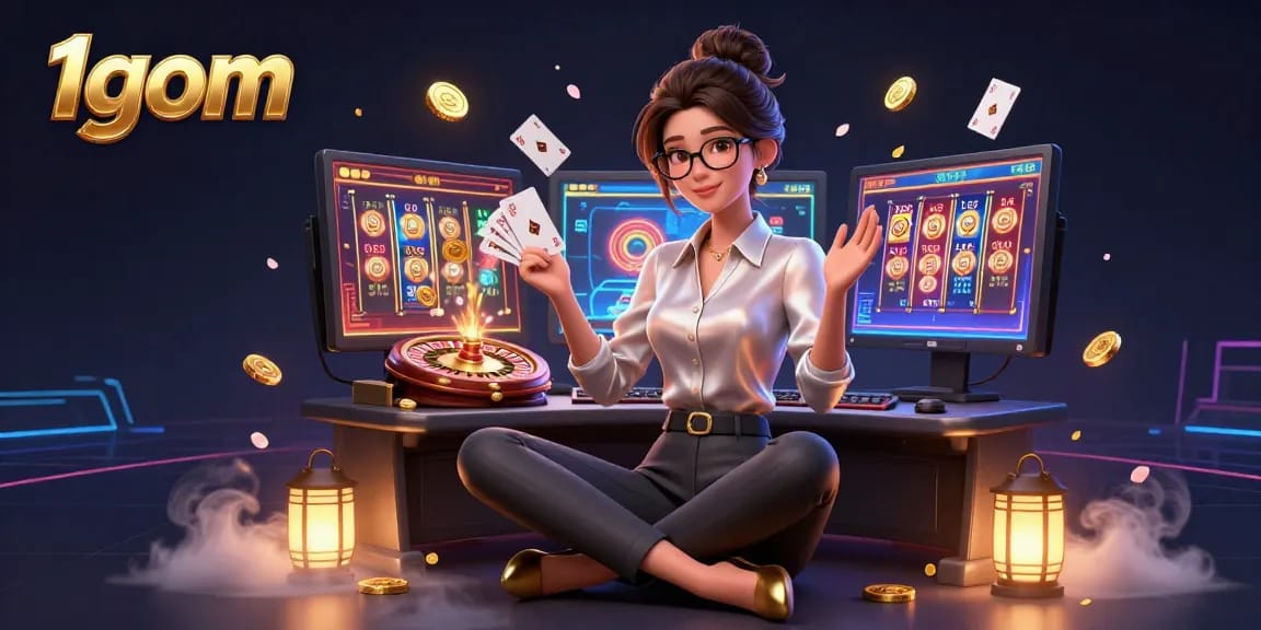 Experience thrilling gaming strategies with 1gom guiding your betting journey in a vibrant casino scene.