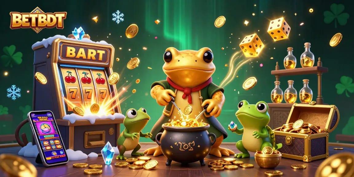 Experience excitement and winning at BETBDT with a 3D alchemist scene showcasing casino thrills and gold.