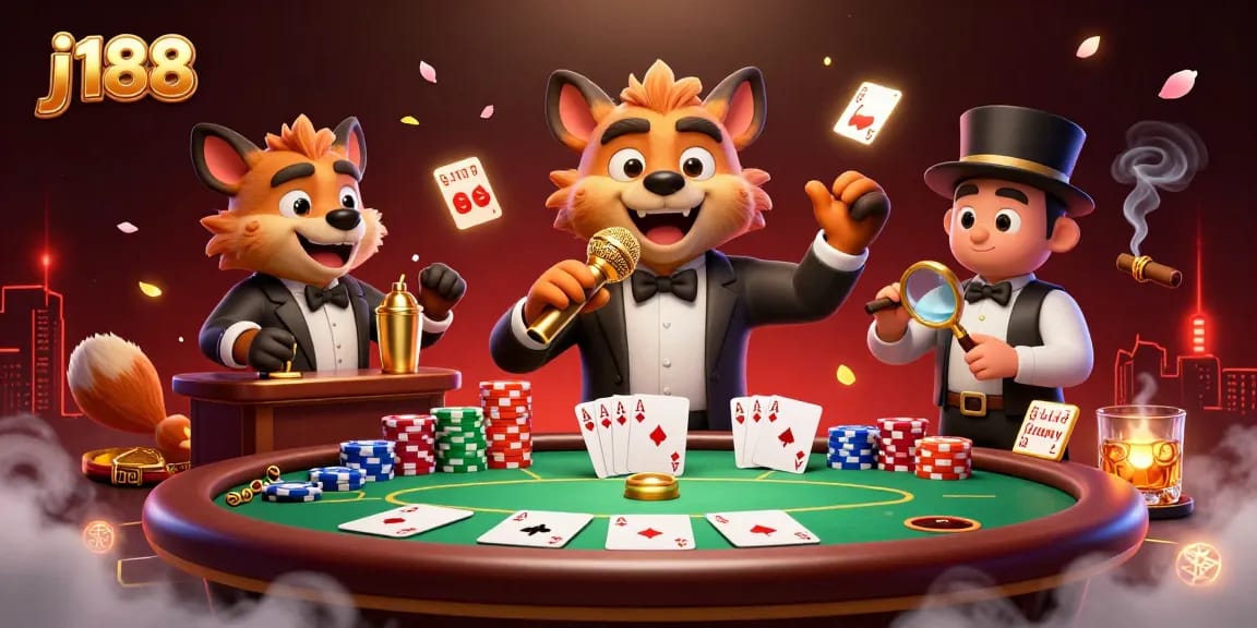 Experience laughter with j188 at a vibrant casino scene featuring hyenas in action.