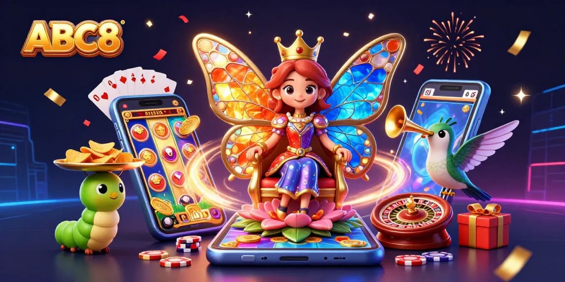 Engage with ABC8's vibrant gaming experience amidst carnival elements and thrilling casino action.