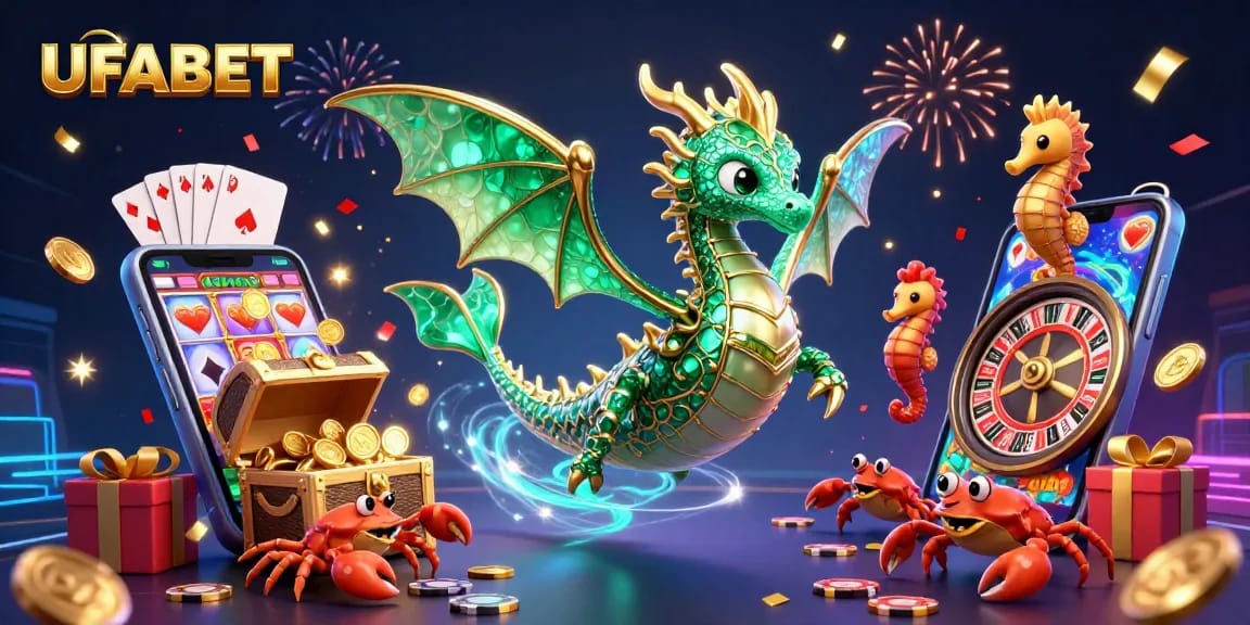 Engage in thrilling gameplay at UFABET with immersive 3D casino experiences featuring vibrant dragons and slot games.