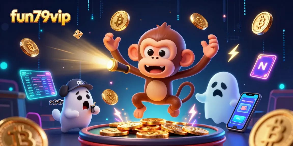Engage in thrilling gameplay at fun79vip with vibrant casino scenes and dynamic crypto elements.