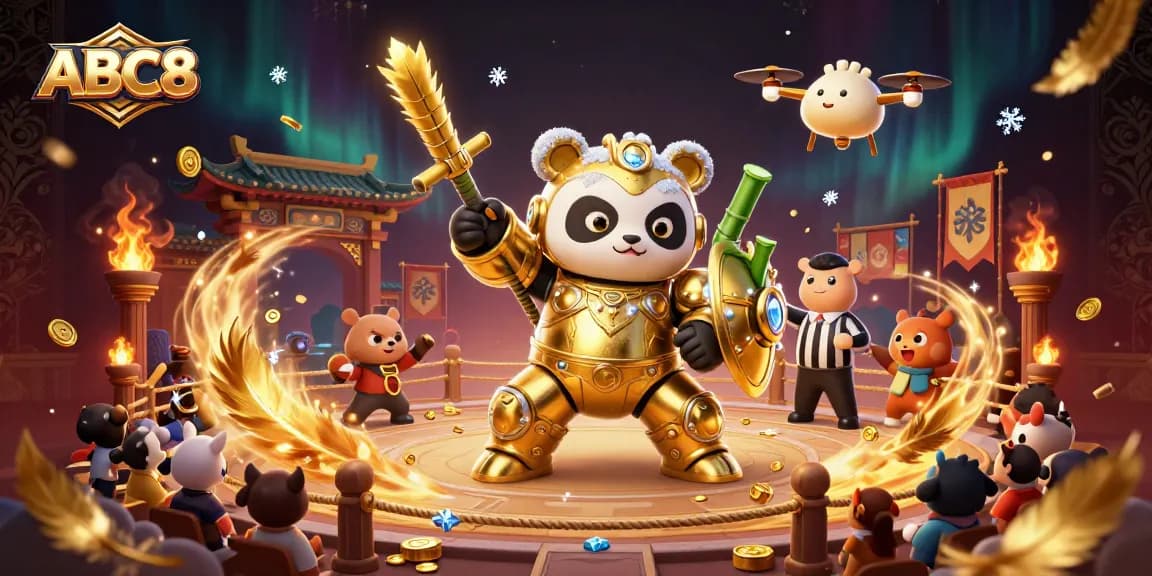 Play exciting games at ABC8, featuring dynamic 3D characters in a vibrant casino setting.